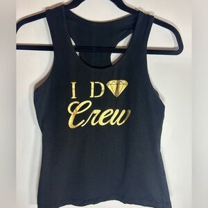 Bride/bridesmaid “I do crew” black racer back tank, size s/m, gd graphic